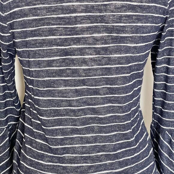 Coin 1804 Womens Blouse Sz Medium Striped Bell Sleeve Tie Front V Neck Ruffle - Picture 6 of 15